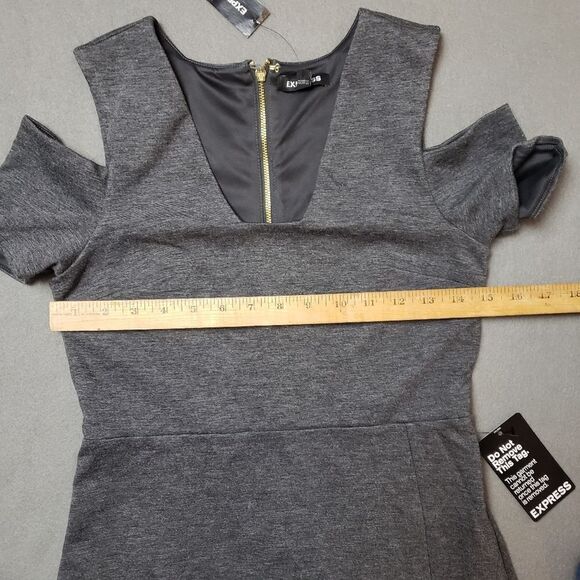 Express Grey Cold Shoulder Shift Dress with Cut Out Shoulders NWT NEW - Picture 9 of 12